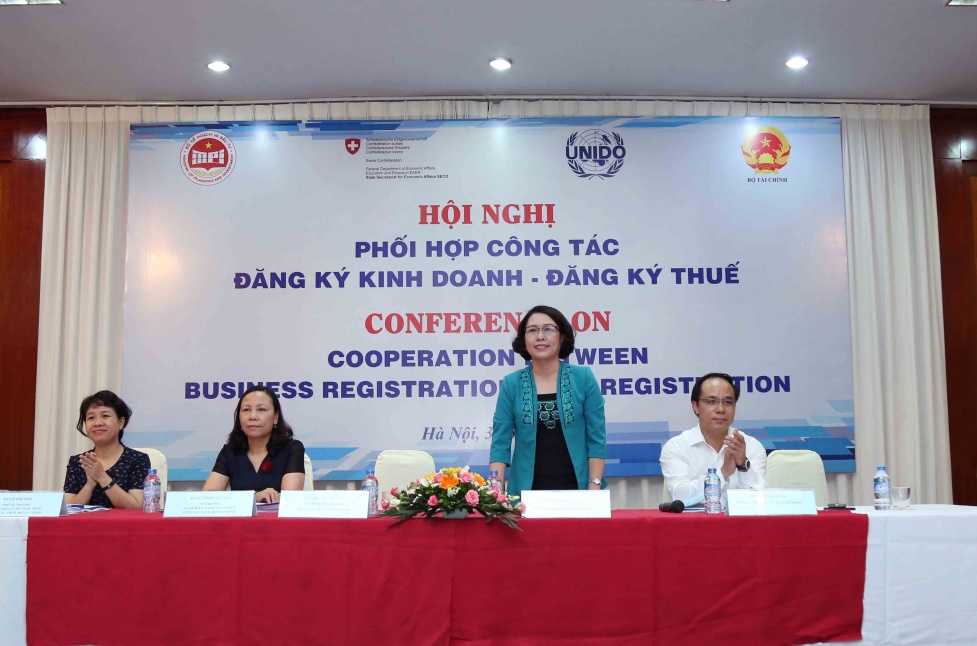 Cục trưởng Cục Quản lý đăng ký kinh doanh Trần Thị Hồng Minh phát biểu khai mạc Hội nghị. Ảnh: Đức Trung (MPI)